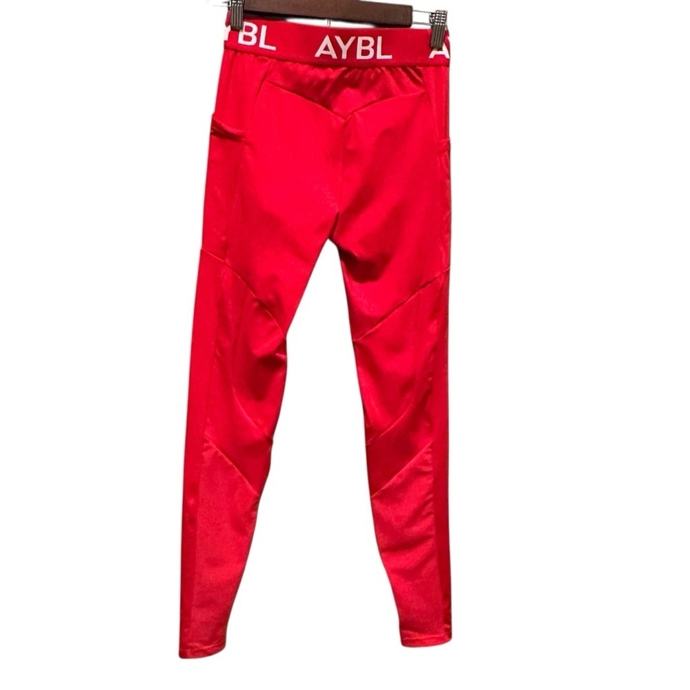 AYBL Leggings Red Compression Athletic Yoga Training Pockets Women’s Size Small - Picture 3 of 8